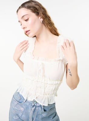 Ribbon Trim Milkmaid Top
