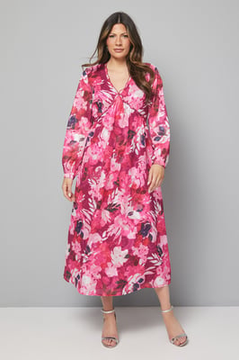 Floral Jacquard Ruffle Midi Dress