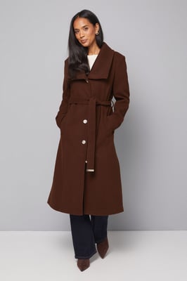 Knitted Collar Button Through Wrap Coat