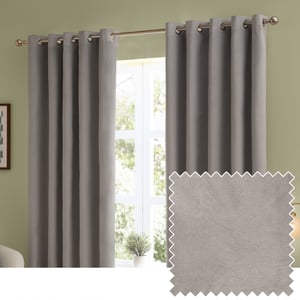 Furn The Ultimate Velvet Room Darkening Eyelet Curtain Pair, Silver