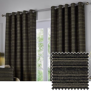 Paoletti Jupiter Chenille Jacquard Eyelet Curtain Pair Black/Gold