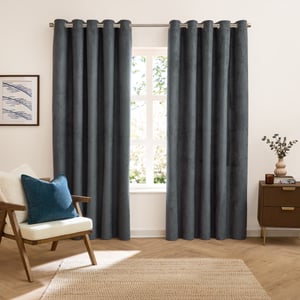 Furn Verso Reversible Suede-look Blackout Eyelet Curtain Pair, Petrol