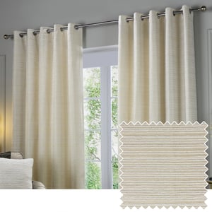 Paoletti Jupiter Chenille Jacquard Eyelet Curtain Pair, Ivory/Gold