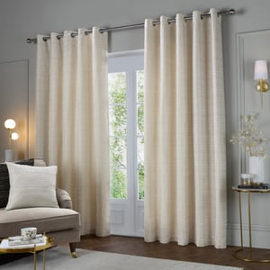Paoletti Jupiter Chenille Jacquard Eyelet Curtain Pair, Ivory/Gold