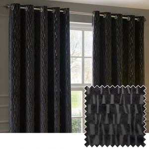 Paoletti Manhattan Velvet Room Darkening Eyelet Curtain Pair, Charcoal