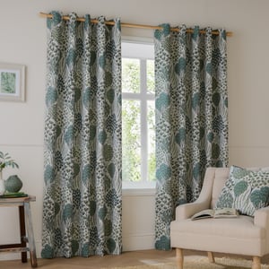 Wylder Ophelia Floral Jacquard Room Darkening Eyelet Curtain Pair, Thyme/Mineral