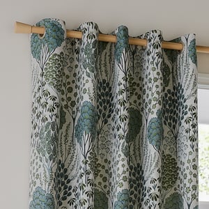 Wylder Ophelia Floral Jacquard Room Darkening Eyelet Curtain Pair, Thyme/Mineral