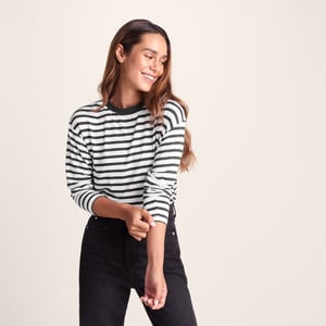 Kitty Womens Long Sleeve TShirt Washed Black Stripe