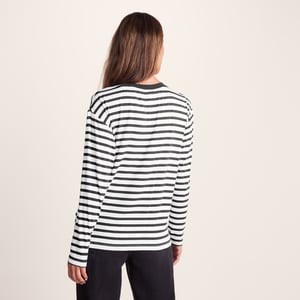 Kitty Womens Long Sleeve TShirt Washed Black Stripe