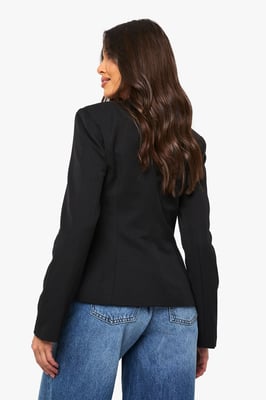 Gold Trim Collarless Tailored Blazer