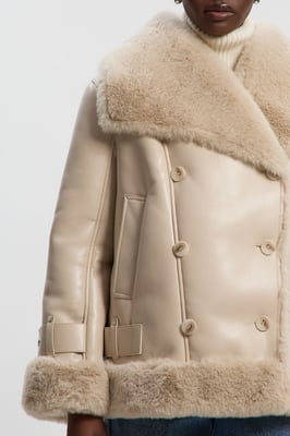Faux Shearling Oversize Collar Short Coat