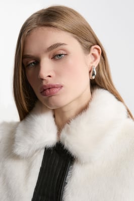Faux Fur Pu Panelled Belted Cropped Jacket