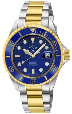 GV2 Men's Liguria Swiss Automatic Movement SA100 Blue Bezel, Blue Dial Two Tone Gold Watch