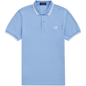 Fred Perry Wit Gebreid Geribbeld Hemelsblauw Poloshirt