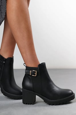 Wheres That From Womens 'Katie' Faux Leather Chunky Heel Ankle Boots with Buckle