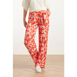 Smashed Lemon 25209 satijnen broek met peach bloemenprint |
