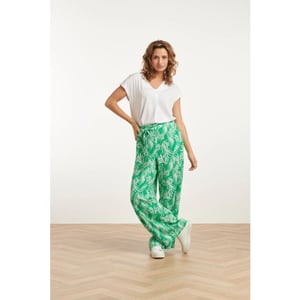 Smashed Lemon 25047 stretchy flowy broek met bladprint |