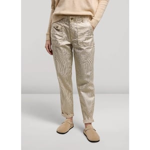 Summum Loose fit pants metallic leaf stretch twill ecru dessin