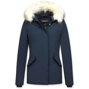 Matogla Korte winterjas met te echte bontkraag blauw