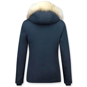 Matogla Korte winterjas met te echte bontkraag blauw