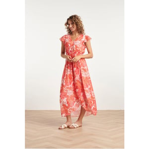 Smashed Lemon 24008 bloemenpracht chiffon jurk met ruchesceintuur |