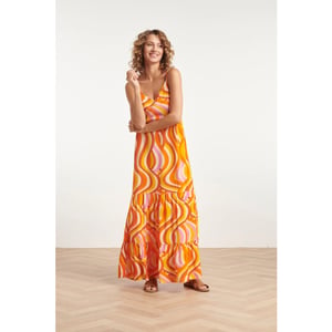 Smashed Lemon 24011 zomerse spaghetti jurk met retro print |