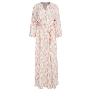 Smashed Lemon 25042 lichte maxi jurk met v-halsaztec print-nude tinten |