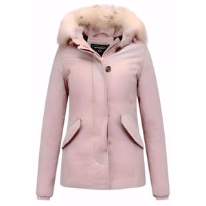 Matogla Korte winterjas met te echte bontkraag roze