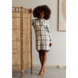 By Louise Dames pyjama nachthemd lang flanel geruit blauw