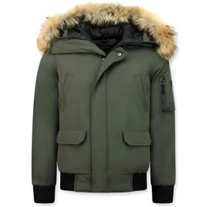 Enos Korte winterjas army met bontkraag