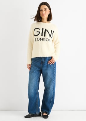 Beige Gini Logo Mysig Stickad Jumper
