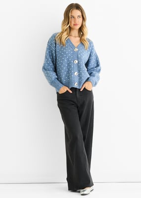 Denim Pricktryckad Knappkofta Look Tröja