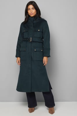 Button Down Military Belted Collar Coat