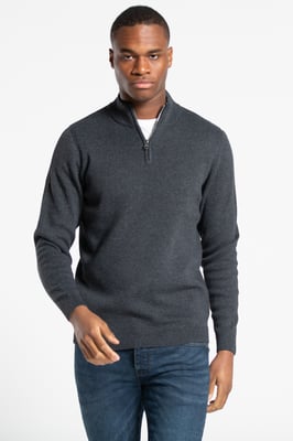 Dark Grey Cotton Blend Half Milano Zip Neck Jumper