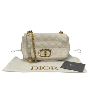 Dior Caro Medium Witte Cannage Leer Goud