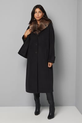 Faux Fur Collar Tab Cuff Coat
