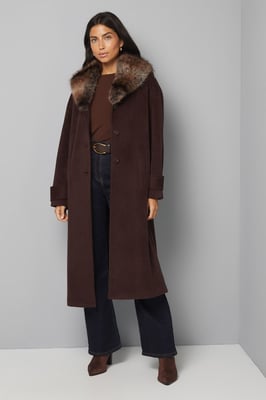 Faux Fur Collar Tab Cuff Coat