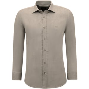 Gentile Bellini Overhemden lange mouw effen oxford slim fit bruin