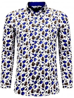 Tony Backer Overhemden met gitaar print blauw