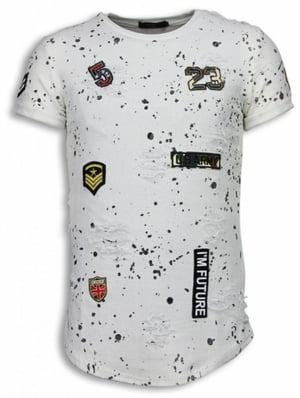 Justing Paint drops army shirt long fit t-shirt black dotted