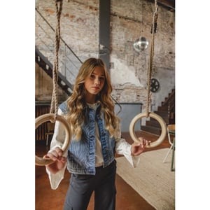 Looxs Revolution Blue denim gilet swirl voor meisjes in de kleur