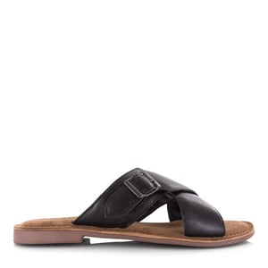 Lazamani leren mules black met gekruis platte sandalen dames