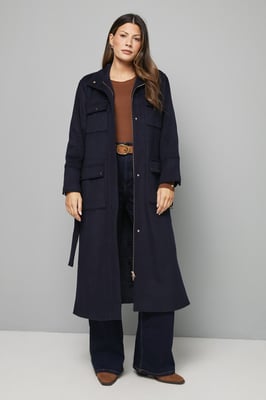 Button Down Military Belted Collar Coat