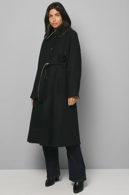 Wool Blend Belted Longline Coat