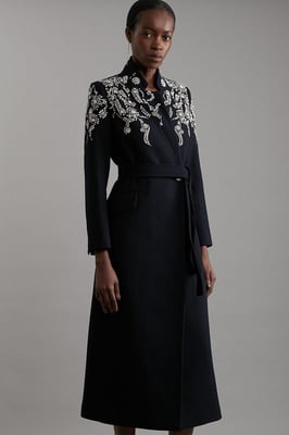 Tailored Wool Embellished Double Breasted Midi Coat