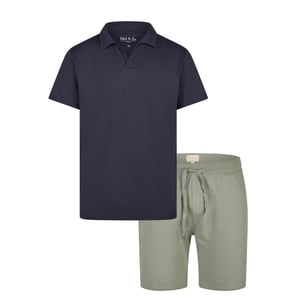 Phil & Co Heren korte pyjama set shortama badstof blauw/groen
