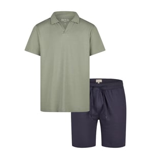 Phil & Co Heren korte pyjama set shortama badstof groen/blauw
