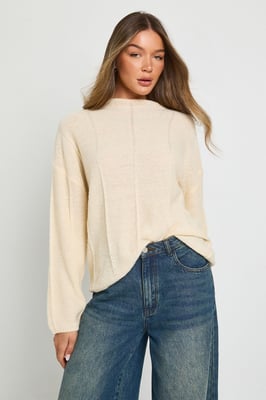 Seam Detail High Neck Knitted Jumper