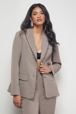 Oversized Lace Frill Trim Single Breasted Blazer