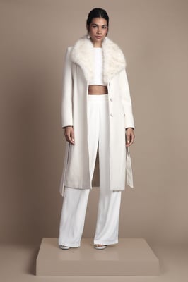 Fur Collar Occasion Belted Midi Coat